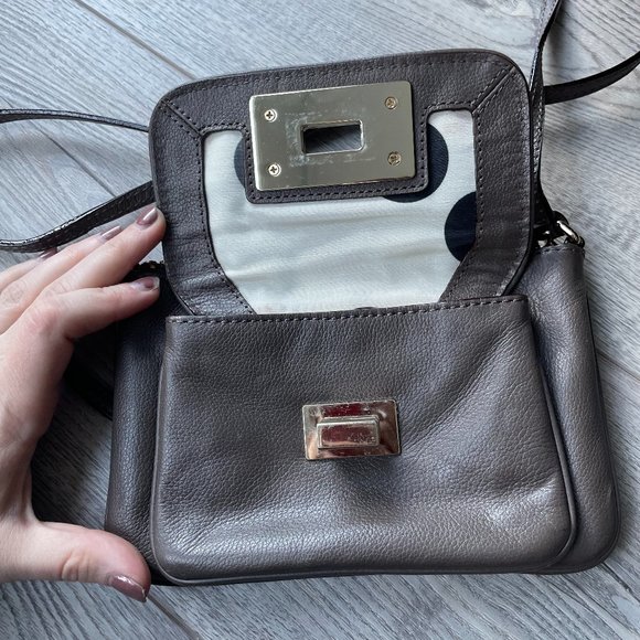 kate spade Gray Leather Crossbody Purse Twistlock Closure - Picture 6 of 13